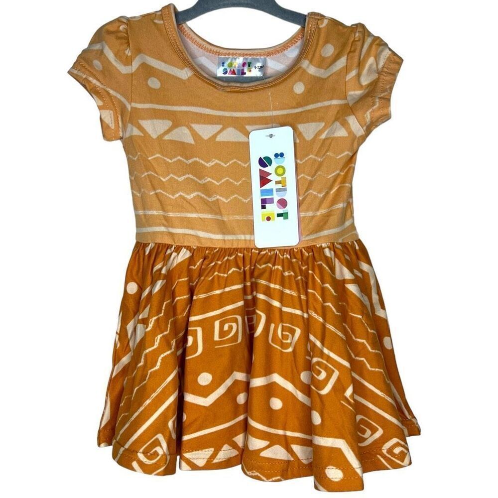 NEW Dot Dot Smile Two Tone Orange Aztec Cap Sleeve Dress 6-12M